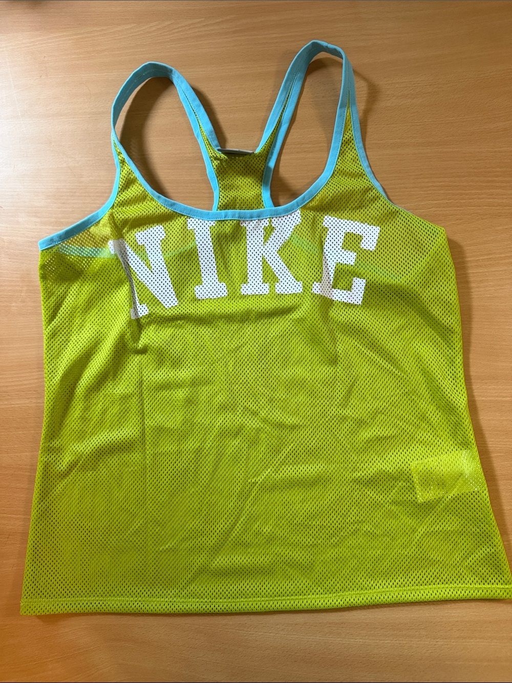 Nike Green Mesh Racerback Tank with Teal Trim and White Logo